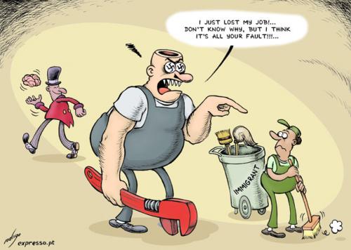 Cartoon: The intolerable intolerance (medium) by rodrigo tagged intolerance,prejudice,discrimination,immigrant,racism,nazi,work,unemployment,economy,society,job