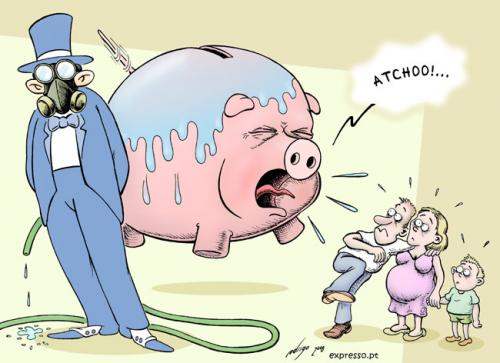 Cartoon: The virus of crisis (medium) by rodrigo tagged crisis,europe,eu,economy,financial,wall,street,nasdaq,dow,jones,banks