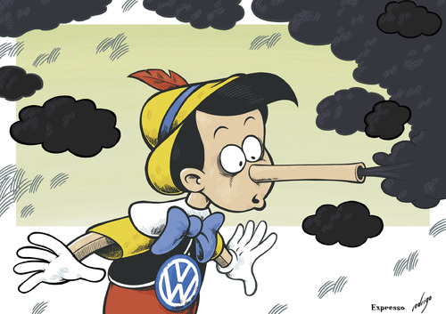 Cartoon: Volkslügen (medium) by rodrigo tagged us,usa,auto,volkswagen,environment,pollution,emissions,co2,pinocchio,lies