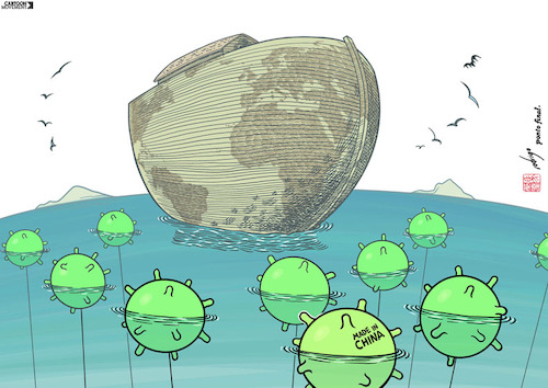 Cartoon: Viral deluge (medium) by rodrigo tagged wuhan,coronavirus,health,china,world,global,virus,pandemic,epidemic