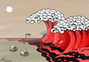 Cartoon: Red Shirt tsunami in Thailand (small) by rodrigo tagged red,shirt,thailand,government,riot,bangkok,violence,thai,crisis,protest