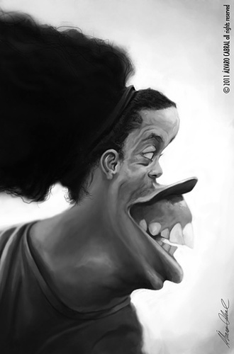 Cartoon: Ronaldinho b w (medium) by alvarocabral tagged caricature