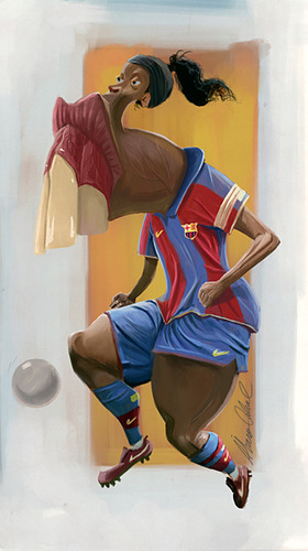 Cartoon: ronaldinho gaucho (medium) by alvarocabral tagged caricature,caricatura,sports,desenho