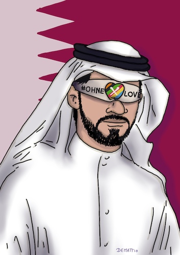 Cartoon: Ohne Love Qatar (medium) by Rainer Demattio tagged armbinde,lgbtq,onelove,homosexualität,toleranz,fußball,weltmeisterschaft,manuelneuer,katar,respekt,protest,augenbinde,armbinde,onelove,homosexualität,toleranz,fußball,weltmeisterschaft,manuelneuer,katar,respekt,protest,augenbinde