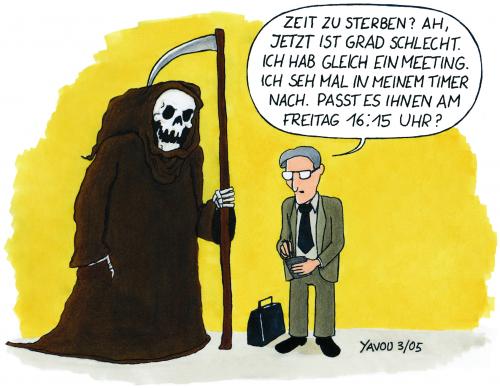 Cartoon: Keine Zeit (medium) by Yavou tagged tod,death,work,busy,business,schnitter,yavou,cartoon,kartunz,büro,tod,sterben,existenz,sensenmann,tot,termin,business,manager,zeit,planung,terminplaner,büro,schnitter