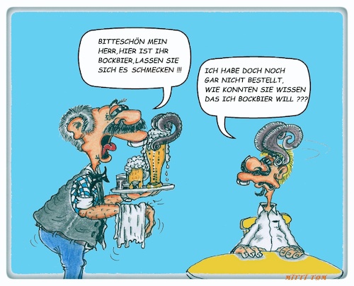 Cartoon: Bockbier (medium) by Mittitom tagged bock,bockbiet,kellner,gast,bestellung,bier