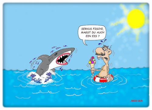 Cartoon: Eisfischen (medium) by Mittitom tagged haifisch,hitze,sonne,eis,sommer,meer,schwimmen