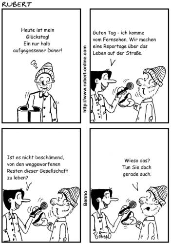 Cartoon: Vom Elend der Welt (medium) by benno tagged bettler,reportage,döner