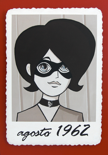 Cartoon: AGOSTO 1962 (medium) by zellaby tagged dama,dei,veleni,photobooth,mask,masked,girl,bw