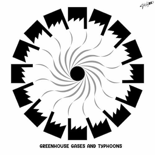 Cartoon: Greenhouse Gases and Typhoons (medium) by cartoonistzach tagged environment,typhoon,cyclone,storm,climate,change,global,warming,greenhouse,gas,environment,typhoon,cyclone,storm,climate,change,global,warming,greenhouse,gas