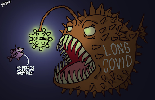Cartoon: Never mess with the Omicron (medium) by cartoonistzach tagged omicron,long,covid,coronavirus,pandemic,omicron,long,covid,coronavirus,pandemic