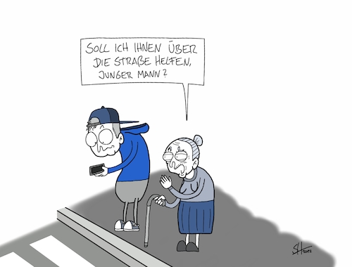 Cartoon: Smombi (medium) by SteffenHuberCartoons tagged smartphone,handy,jugend,jugendliche,oma,smombie,straße,digitalisierung,socialmedia,smartphone,handy,jugend,jugendliche,oma,smombie,straße,digitalisierung,socialmedia