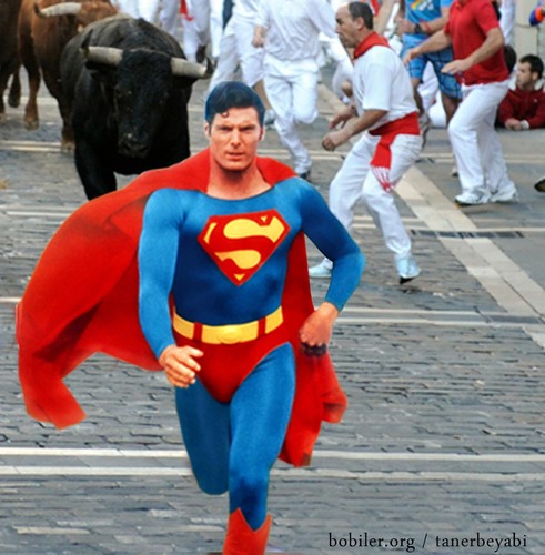 Cartoon: superman (medium) by tanerbey tagged red,cloak,bull,superman