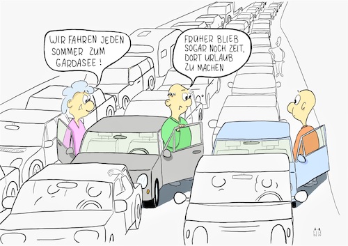 Cartoon: Gardasee (medium) by WiesenWerner tagged stau,urlaub,gardasee,verkehr,verkehrsstau,sommer,alpen,reise,ferien,ferienzeit,reisezeit