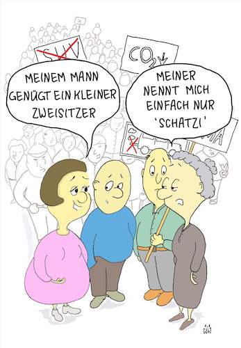 Cartoon: Zweisitzer (medium) by WiesenWerner tagged klima,klimaktastophe,klimaveränderung,demo,demonstration,protest,frauen,diät,schlank,abnehmen,dick,auto,verkehr