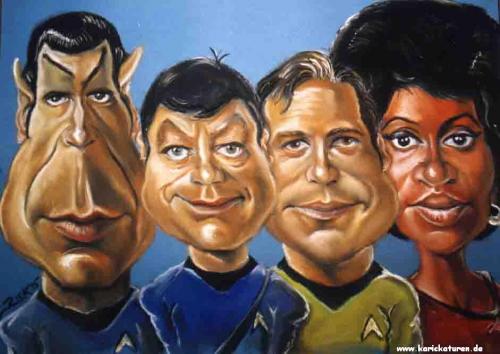 Cartoon: Fernsehen - Enterprise - 1996 (medium) by Portraits-Karikaturen tagged raumschiff,enterprise,spock,pille,captain,kirk,uhura