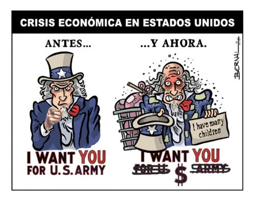 Cartoon: Crisis Usa (medium) by Bernal tagged usa,humor,ilustration,money,business,wall,street,economy,dinero,finance