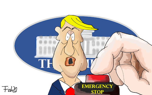 Cartoon: Emergency Stop (medium) by Fish tagged usa,wahl,wahlausgang,trump,biden,lüge,tv,sender,abschaltung,not,aus,emergency,stop