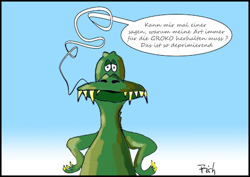 Cartoon: GROKO (medium) by Fish tagged spd,cdu,groko,koalition,große,bruch,akk,walter,borjans,saskia,eskens,parteitag,mitgliederabstimmung