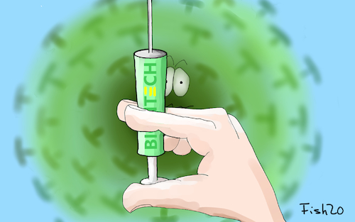 Cartoon: Impfstoff (medium) by Fish tagged corona,covid,19,impfstoff,vacine,spritze,ansteckung,pandemie,lockdown