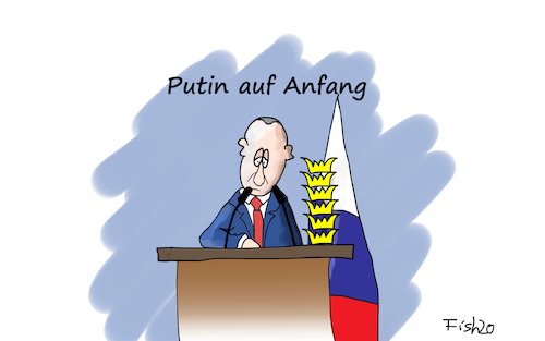Cartoon: Putin auf Anfang (medium) by Fish tagged putin,vladimir,russland,präsident,wahlen,verlängerung,autokratie,verfassung,verfassungsänderung