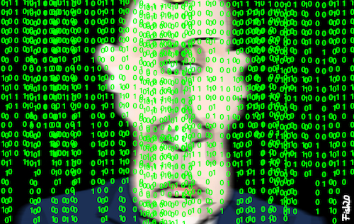 Cartoon: USA gehackt (medium) by Fish tagged usa,hacker,angriff,cybersicherheit,daten,russland,internet,computer,putin,vladimir,kremel,matrix