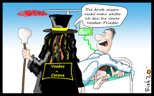 Cartoon: Voodoo gegen Corona (medium) by Fish tagged corona,covid,19,virus,krank,krankheit,tod,impfstoff,voodoo,priester,alternative,medizin,italien,ausbreitung,todesfälle,grippe