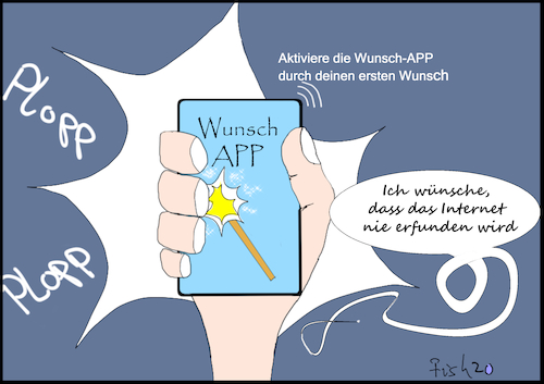 Cartoon: Wunsch-App (medium) by Fish tagged app,wunsch,internet,sozialmedia,abhängigkeit,handy,mobilfunk,wlan