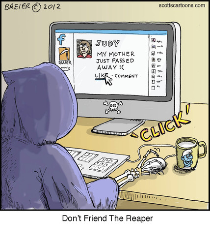 Cartoon: Death Click (medium) by noodles tagged grim,reaper,death,facebook,computer,friend,noodles,mouse