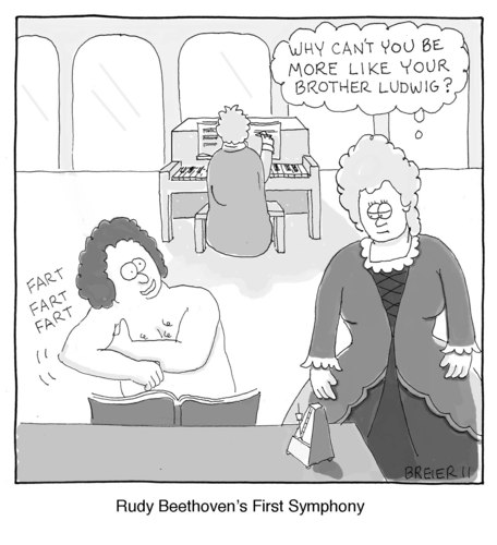 Cartoon: First Symphony (medium) by noodles tagged beethoven,piano,fart,sibling