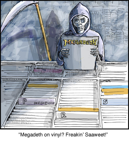 Cartoon: Megadeth (medium) by noodles tagged grim,reaper,megadeath,records,vinyl,noodles,music,metal
