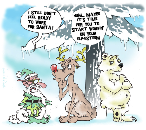 Cartoon: Elf Esteem (medium) by NEM0 tagged elf,christmas,xmas,santa,clauss,rudolf,deer,white,bear,winter,snow