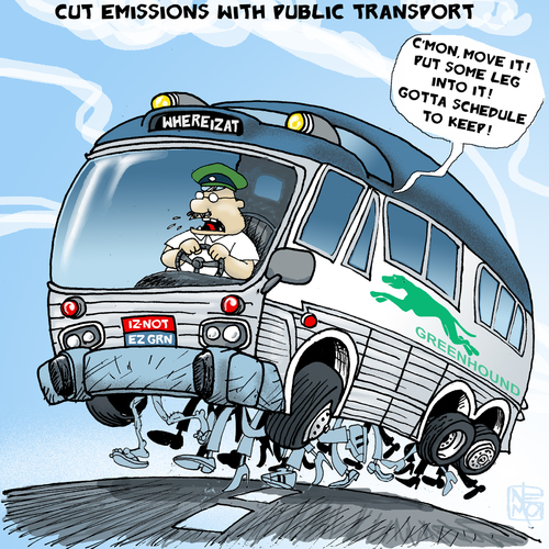 Cartoon: Green Public Transportation (medium) by NEM0 tagged efficiency,fuel,ecological,ecology,green,public,transportation,transports,gases,greenhouse,ghg,environment,energy