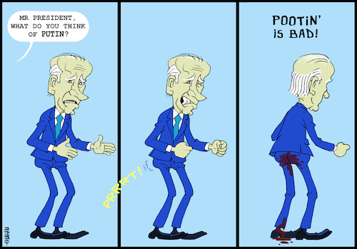 Cartoon: Joe Biden Thinks Pootin Is Bad (medium) by NEM0 tagged usa,us,white,house,washington,dc,presidential,elections,democrat,dnc,joe,biden,aneurism,dementia,senile,mental,cognitive,fitness,compos,mentis,deep,state,manchurian,candidate,shit,poop,poot,pootin,potus,ukraine,kiev,russia,proxy,war,putin,kremlin,nemo