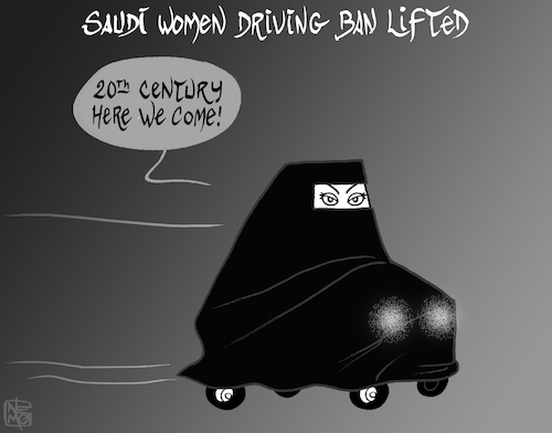 Cartoon: Lifting the Driving Ban (medium) by NEM0 tagged saudi,arabia,house,of,saud,king,prince,salman,decree,riyadh,women,driving,ban,human,rights,religion,wahabism,patriarchal,society,equality,burka,burqa,feminism,transportation,car,saudi,arabia,house,of,saud,king,prince,salman,decree,riyadh,women,driving,ban,human,rights,religion,wahabism,patriarchal,society,equality,burka,burqa,feminism,transportation,car