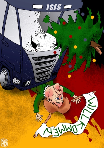 Cartoon: Willkommen (medium) by NEM0 tagged berlin,christmas,attack,terror,terrorism,refugee,crisis,salafist,salafism,angela,merkel,religion,fanatism,security,surveillance,nemo,nem0,berlin,christmas,attack,terror,terrorism,refugee,crisis,salafist,salafism,angela,merkel,religion,fanatism,security,surveillance,nemo,nem0,lkw,attentat