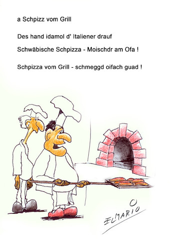 Cartoon: Schpizza-Beggr (medium) by elmario55 tagged schwoba,illertal,alldag,pizza,essen,schwaben