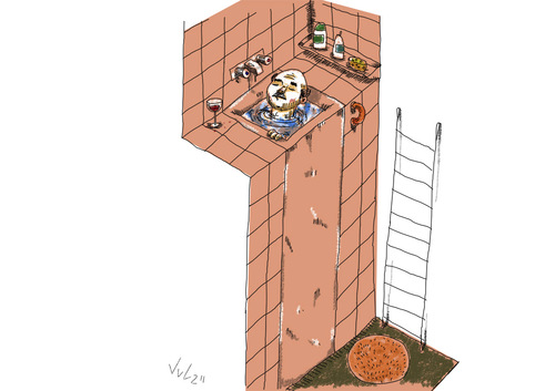 Cartoon: taking a bath (medium) by julianloa tagged bathroom,bathtub,relax,small,spaces