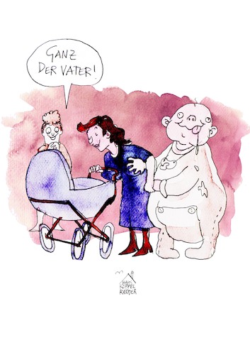 Cartoon: Baby (medium) by Koppelredder tagged baby,kind,vater,mutter,gene,vererbung,aussehen,baby,kind,vater,mutter,gene,vererbung,aussehen