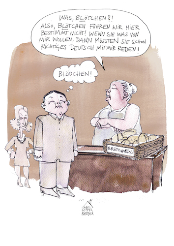 Cartoon: Blödchen (medium) by Koppelredder tagged brötchen,blödchen,blöd,racism,rassimus,fremdenfeindlichkeit,xenophobie,bäckerei,sprache,missverständnis,brötchen,blödchen,blöd,racism,rassimus,fremdenfeindlichkeit,xenophobie,bäckerei,sprache,missverständnis