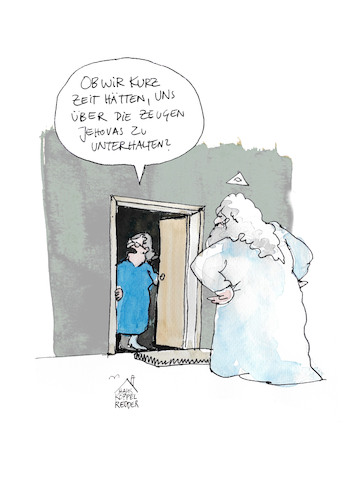 Cartoon: Zeugen Jehovas (medium) by Koppelredder tagged gott,jehova,zeugenjehovas,sekte,zeugen,zeit,gott,jehova,zeugenjehovas,sekte,zeugen,zeit