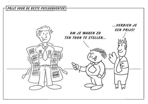 Cartoon: De beste potloodventer (medium) by marinus tagged prit,en,prat,reiken,de,prijs,uit,voor,beste,potloodventer