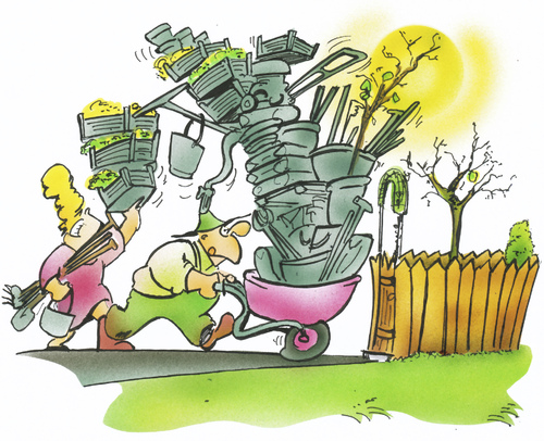 Cartoon: allotment holder (medium) by HSB-Cartoon tagged flower,garden,fence,gardener,gärtner,garten,zaun,schubkarre,allotment,holder,cartoon,caricature,airbrush,hsb,illustration,garten,wohnen,gärtner