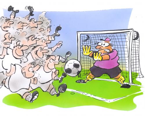 Cartoon: Bundesligastart (medium) by HSB-Cartoon tagged sport,fußball,bundesliga,verein,mannschaft,torwart,stürmer,stadion