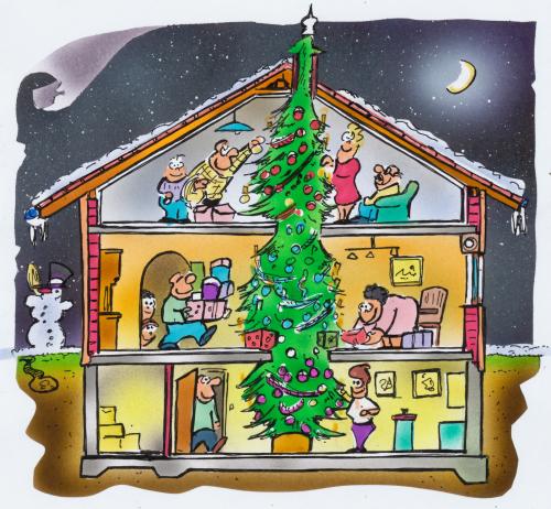 Cartoon: christmas for all generation (medium) by HSB-Cartoon tagged christmas,xmas,winter,fir,tree,christmastree,present,weihnacht,weihnachten,heiligabend,bescherung,geschenke,geschenk,tradition,kultur,feiern,feiertag,weihnachtsbaum,wohnen,familie,liebe,zusammenhalt,illustration