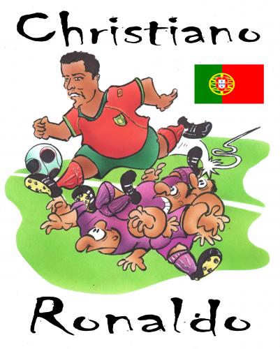 Cartoon: Cristiano Ronaldo (medium) by HSB-Cartoon tagged soccer,ronaldo,european,championship,em2008,fussball,christiano ronaldo,em,2008,österreich,schweiz,portugal,nationalmannschaft,spitzenspieler,meisterschaft,stürmer,torschütze,meister