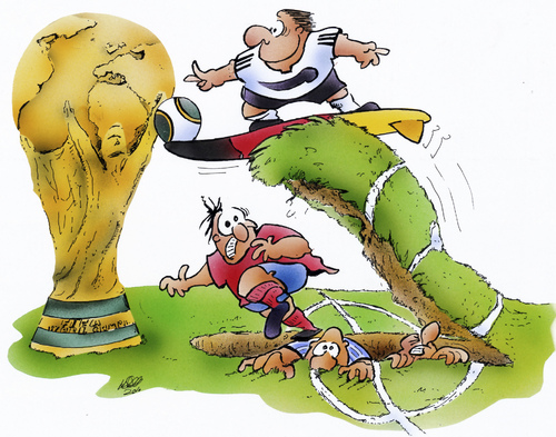 Cartoon: Deutschland vs Spanien (medium) by HSB-Cartoon tagged fußball,soccer,wc,2010,worldchampionship,germany,deutschalnd,spanien,espain,südafrika,southafrica,halbfinale,semifinal,weltmeisterschaft,weltmeister,pokal,cup,cartoon,karikatur,airbrush,ball,fußball,fifa,fussball,mannschaft,nationalmannschaft,nationalspieler,rasen,stadion,stürmer,tor,torschütze,weltmeisterschaft,wm,sport,sportler,deutschland,halbfinale,finale