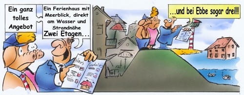 Cartoon: Ebbe und flut (medium) by HSB-Cartoon tagged ebbe,flut,meer,ozean,ferienhaus,deich,comic