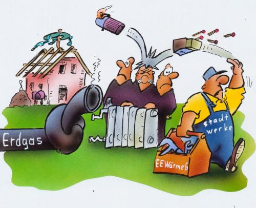 Cartoon: Gasversorgung (medium) by HSB-Cartoon tagged gas,gasversorgung,versorgung,stadtwerke,neubau,politik,lokalpolitik,gemeinde,stadtverwaltung,energie