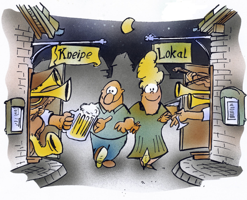 Cartoon: Germany in the afternoon (medium) by HSB-Cartoon tagged bar,pub,inn,night,people,afternoon,beer,vin,vine,music,moon,lokal,kneipe,bier,wein,musik,cartoon,karikatur,caricature,airbrush,hsbcartoon,lokal,kneipe,bier,wein,musik,nachtleben,alkohol,trinken,feiern,feier,party,freizeit,kultur,deutschland